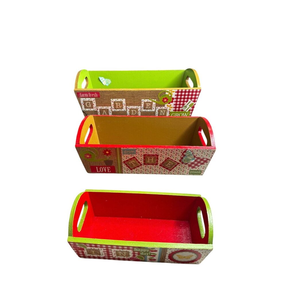 Set Of 3 Rectangular Decorative Wooden Storage Containers Totes - Picture 4 of 11